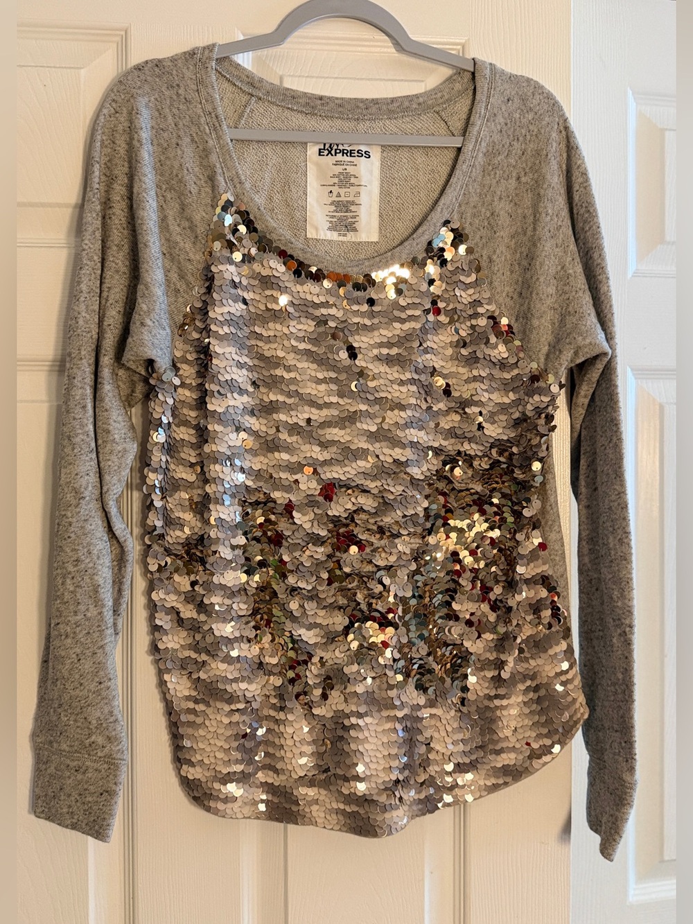 Express Silver Sequin Front Sweater - Sz L